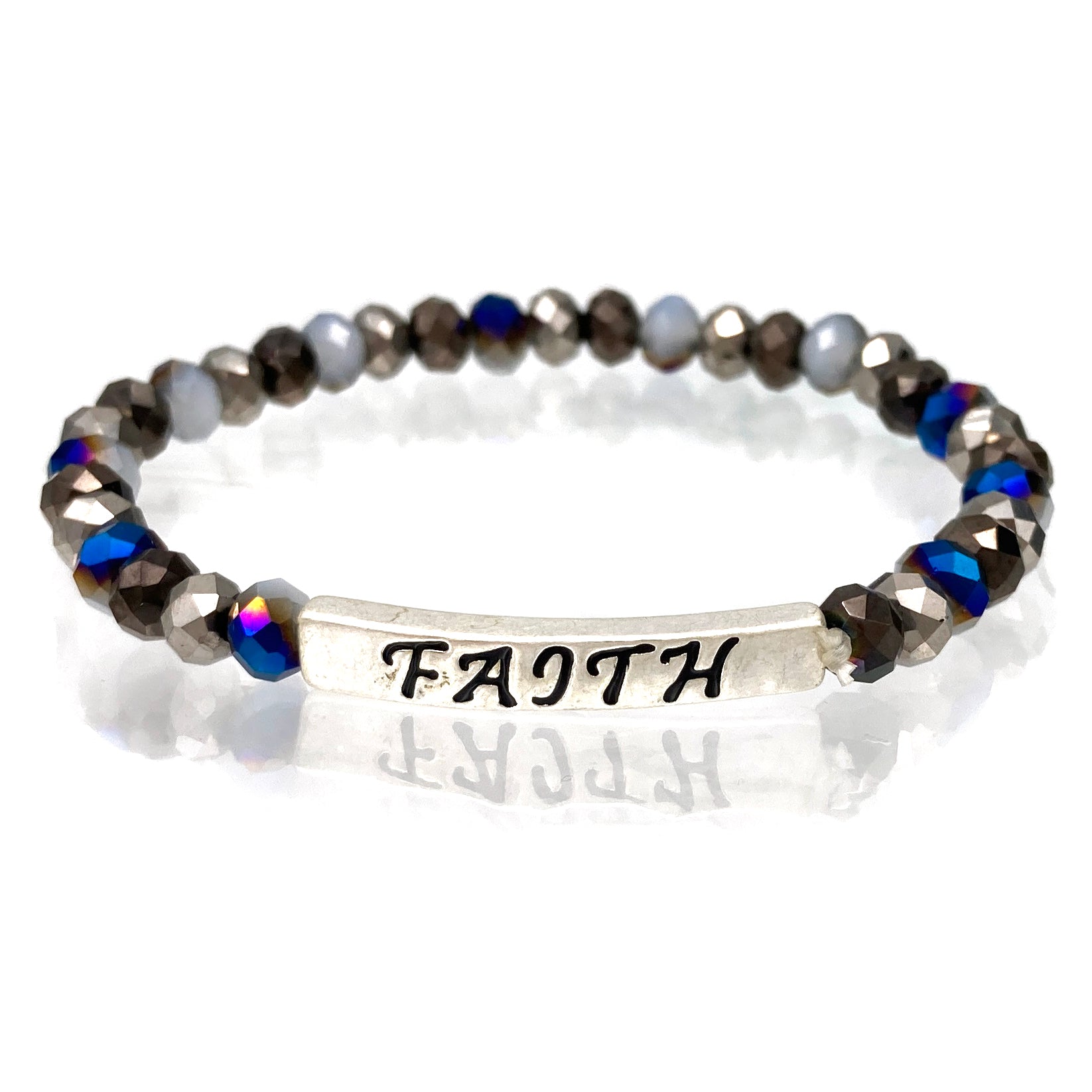 Faith Blue Gray Crystal Beaded Bracelet