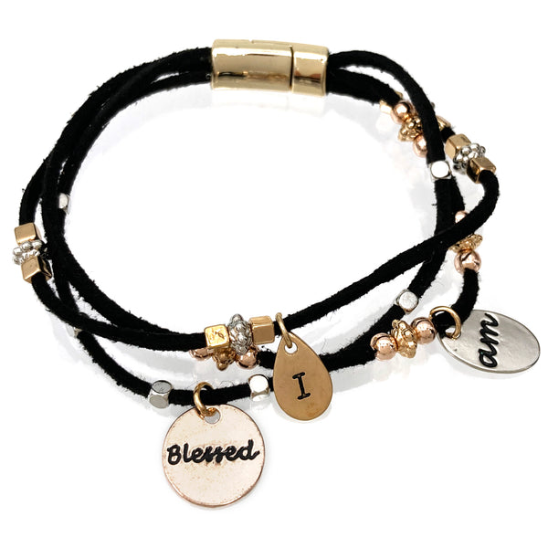 I am Blessed Charms Cute Suede Bracelet