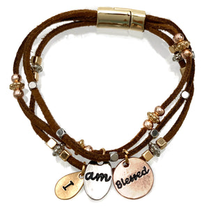 I am Blessed Charms Cute Suede Bracelet