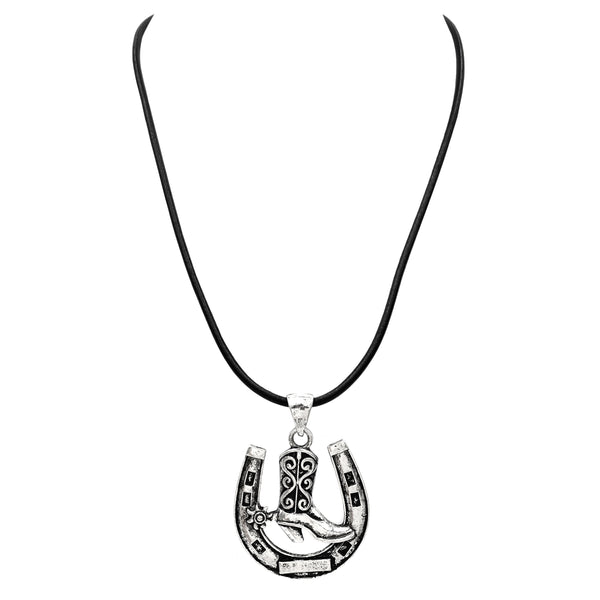 Cord Necklace with Western Horseshoe Boots Pendant