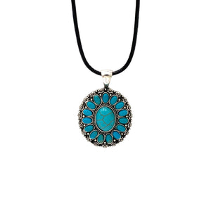 Cord Necklace with Turquoise Cabochon Pendant