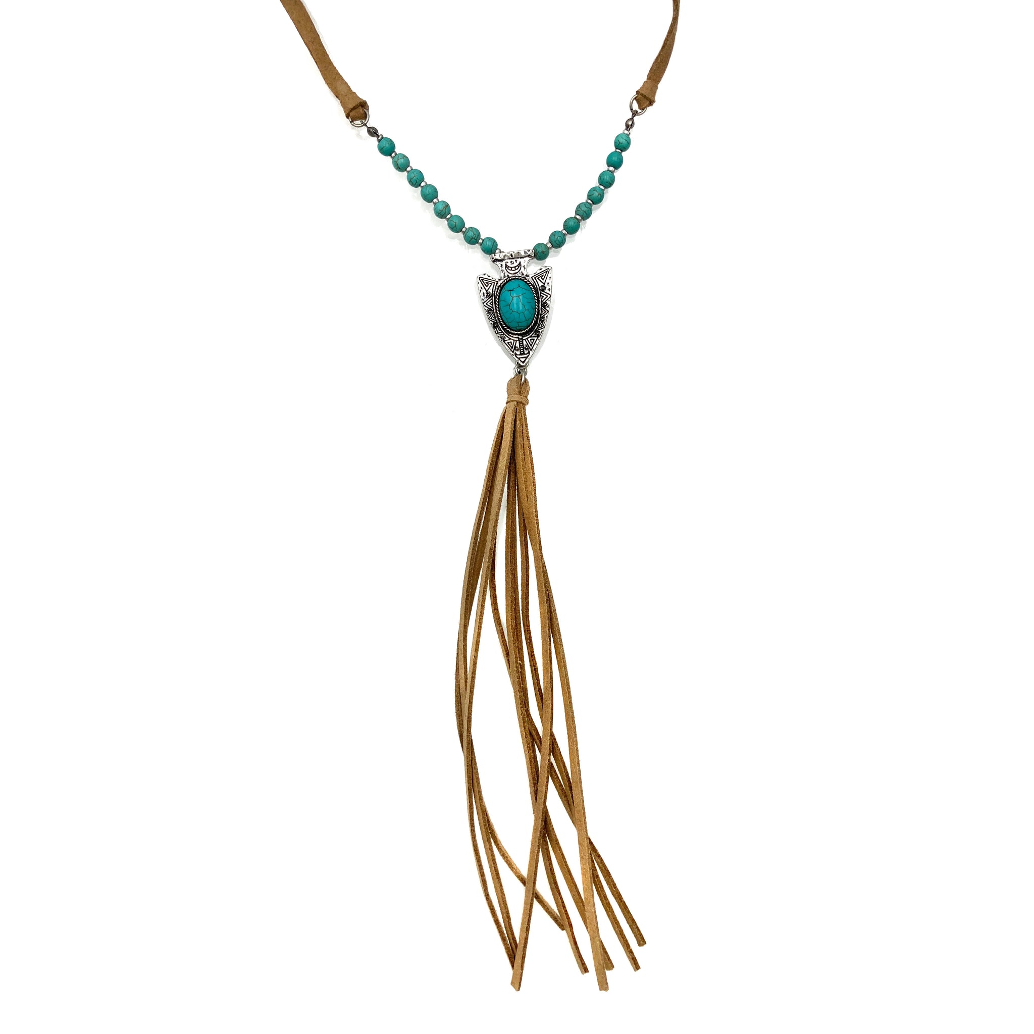 Arrowhead Turquoise Pendant Lariat Suede Tassel Necklace