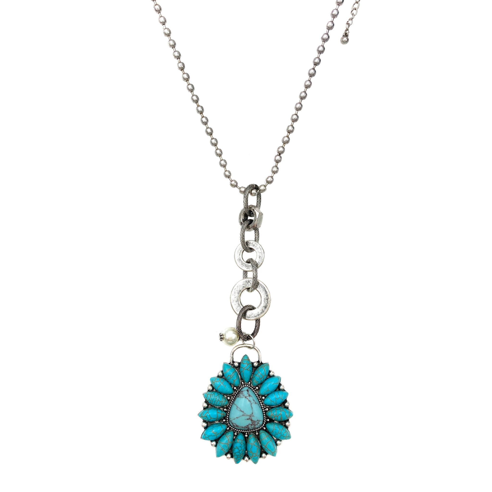 Western Turquoise Flower Pendant Lariat Necklace