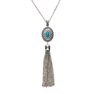 Concho Pendant Steel Bead Tassel Necklace