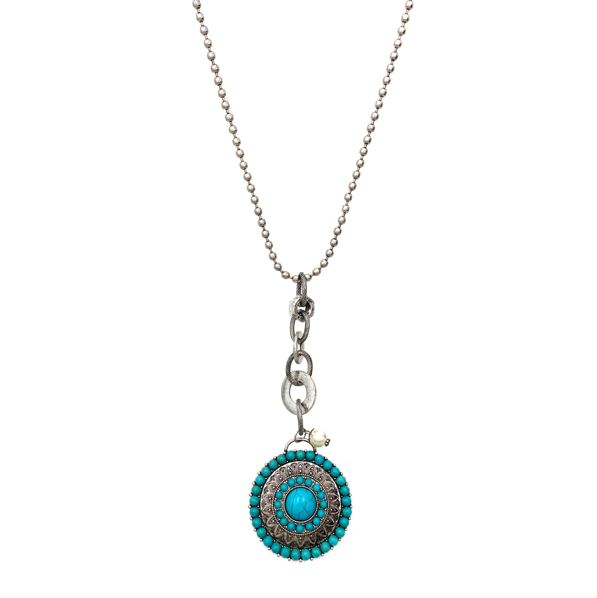 Western Turquoise Concho Pendant Lariat Necklace