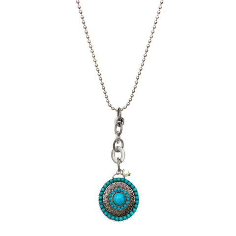 Western Turquoise Concho Pendant Lariat Necklace