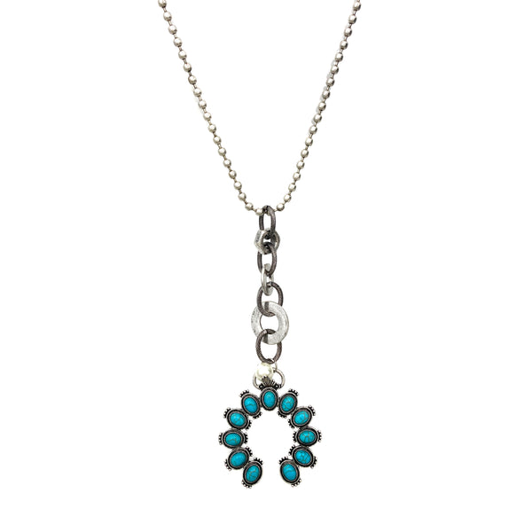 Western Turquoise Squash Blossom Pendant Lariat Necklace