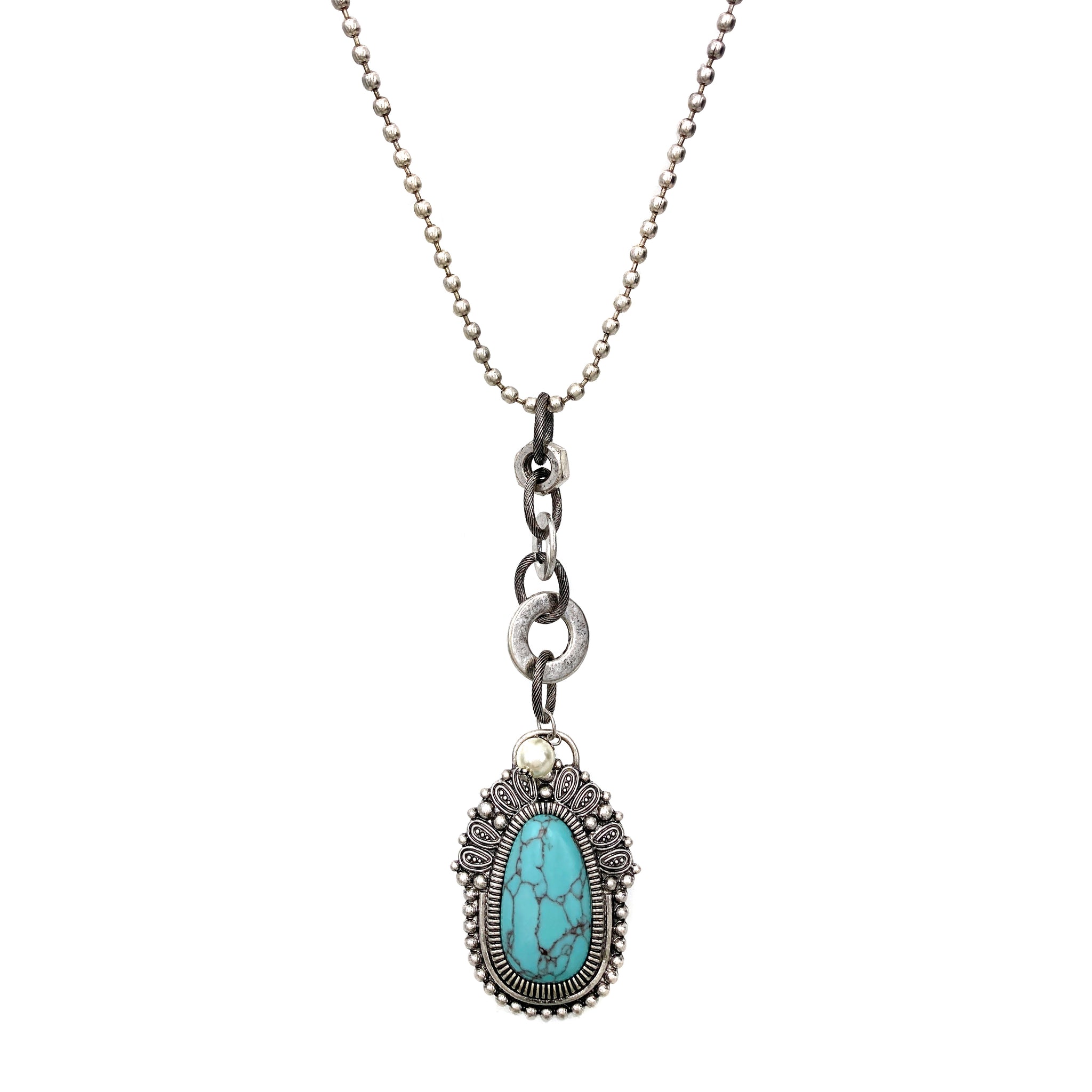 Western Turquoise Stone Pendant Lariat Necklace