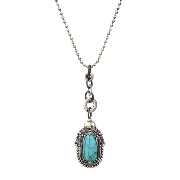 Western Turquoise Stone Pendant Lariat Necklace