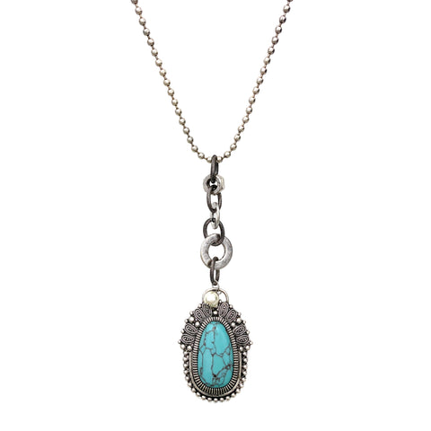 Western Turquoise Stone Pendant Lariat Necklace