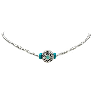 Bohemian Western Concho Turquoise Beaded Choker Necklace