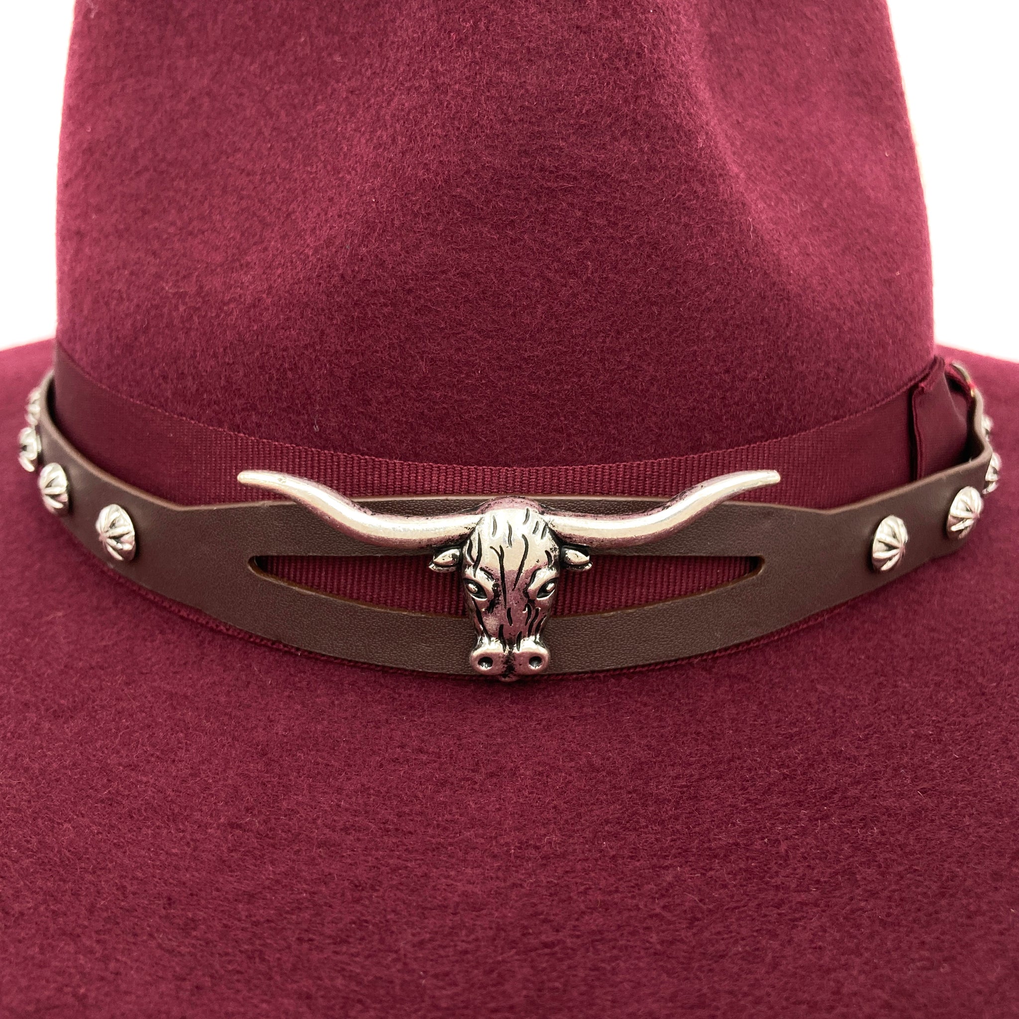 Western Longhorn Steer Leather Hat Band