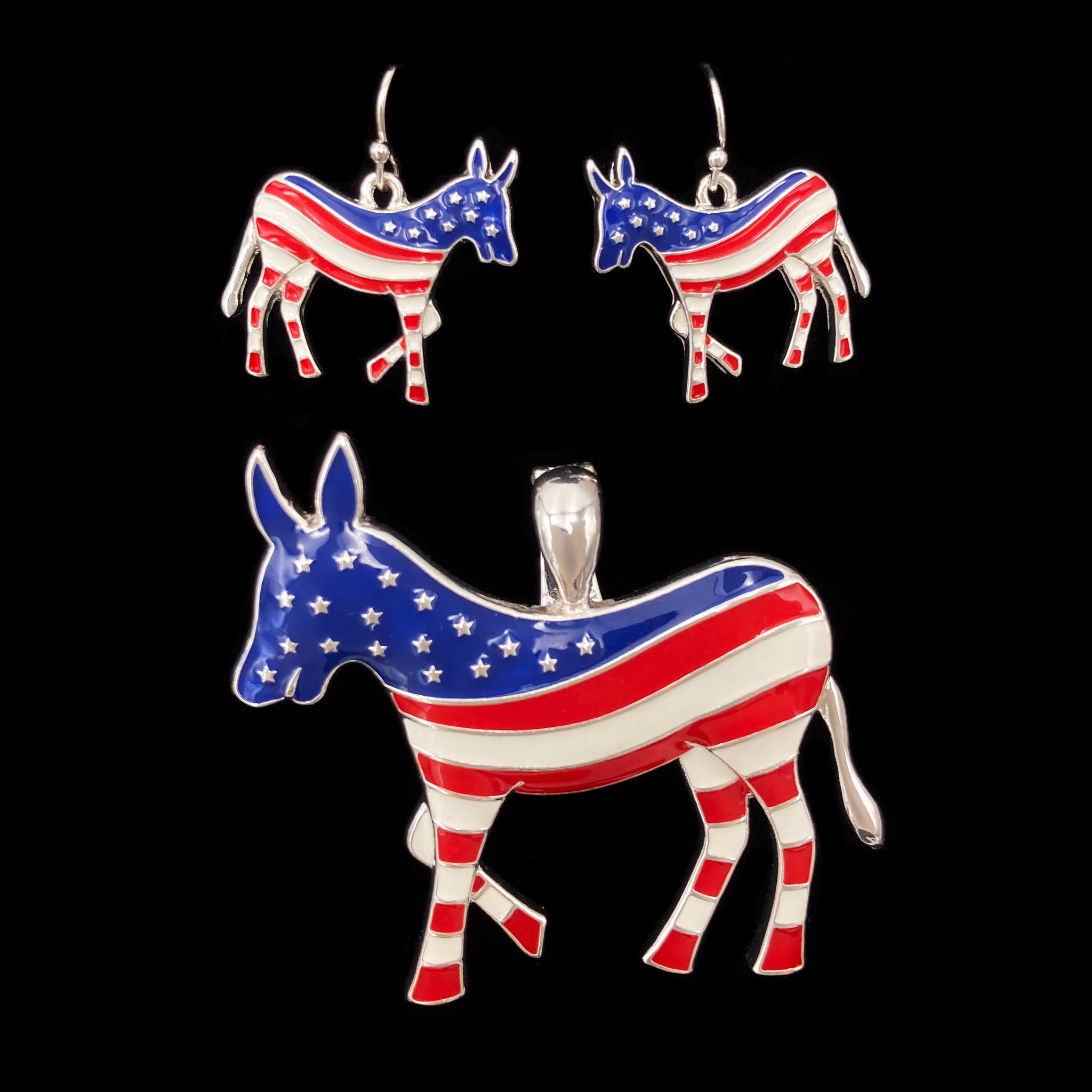 Donkey US American Flag Pendant Earrings Set