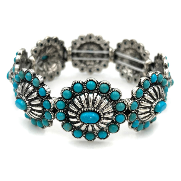 Turquoise Cabochon Concho Stretch Bracelet