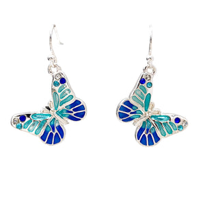 Blue Turquoise Butterfly Charm Silver Earrings