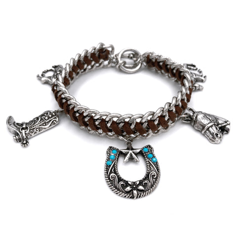 Western Horse Charms Woven Chain Bracelet