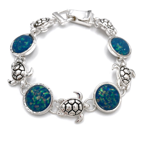 Turtle Ocean Coral Sea Life Blue Stone Sparkle Bracelet