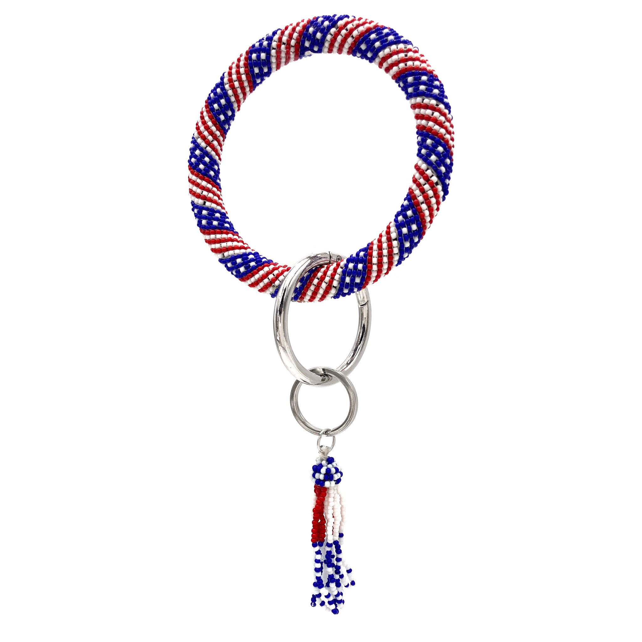 US Flag Seed Bead Keychain Ring Bangle