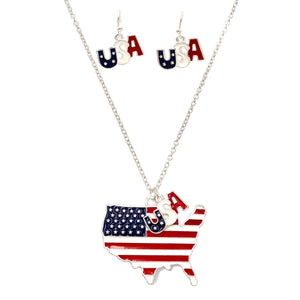 USA United States of America Necklace Earrings Set