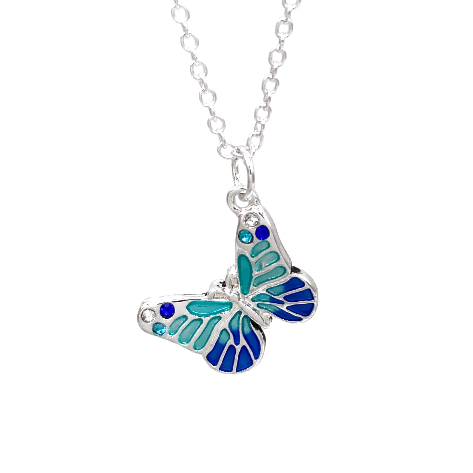 Blue Turquoise Butterfly Charm Silver Necklace