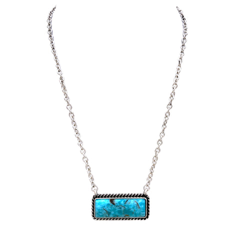 Rectangle Square Turquoise Stone Western Bar Necklace