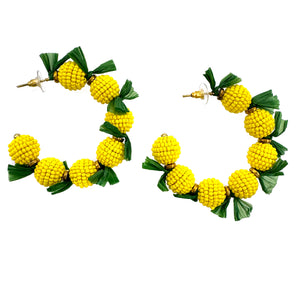 Lemon Citrus Fruit Seed Bead Hoop Earrings