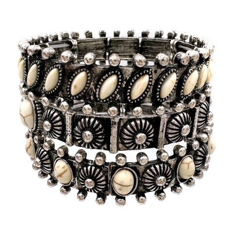 Howlite Three Piece Western Chunky Stretch Bracelet