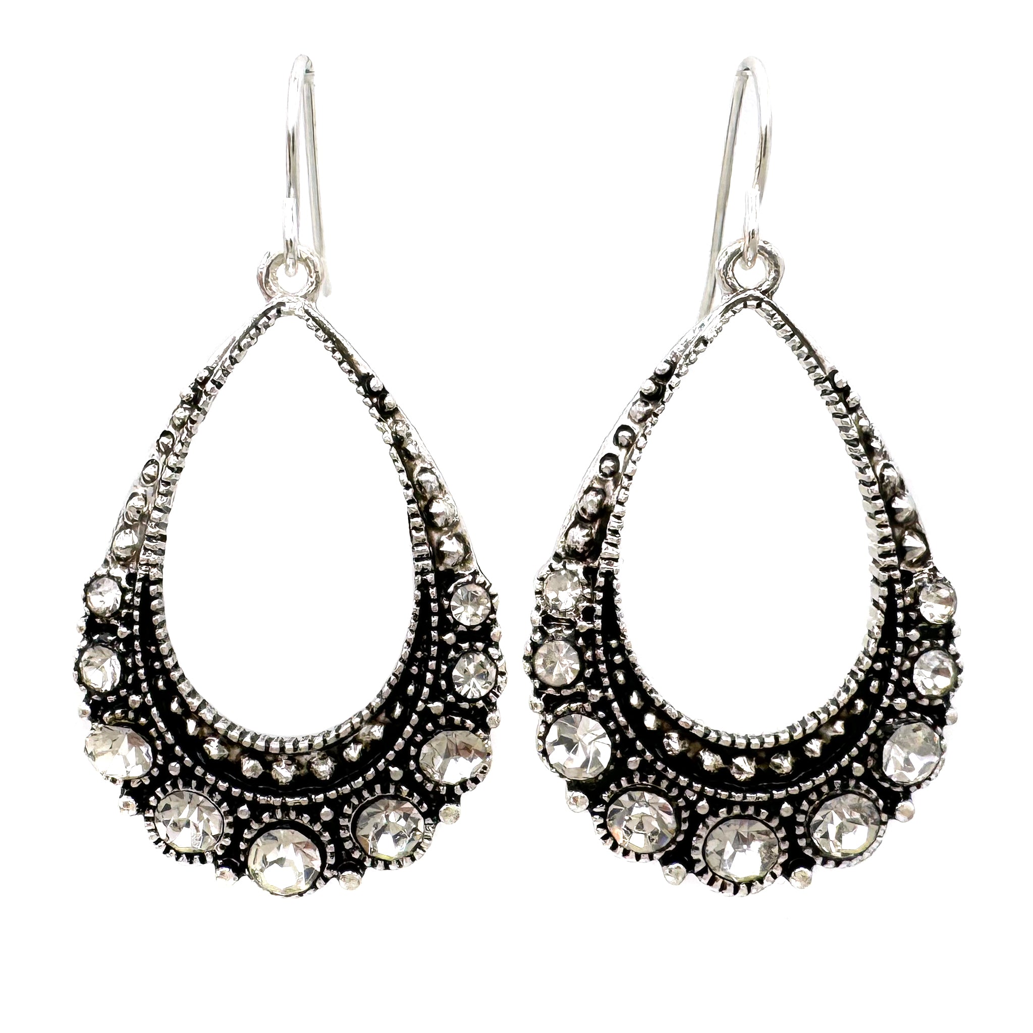 Teardrop Rhinestone Metal Earrings