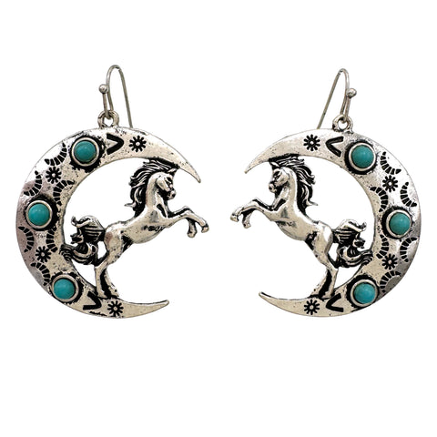 Horse on Crescent Moon Native Earrings