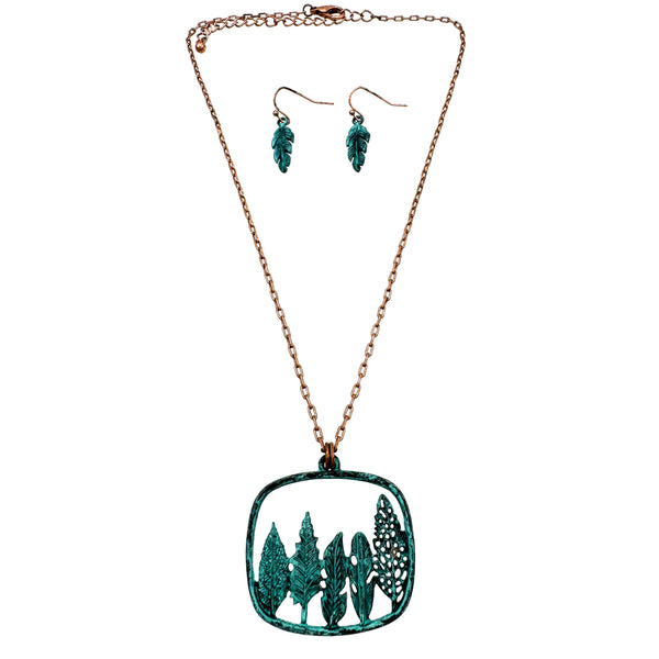 Leaves Pendant Necklace Earrings Set