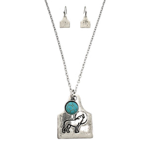 Wolf Moon Cow Tag Necklace Earrings Set