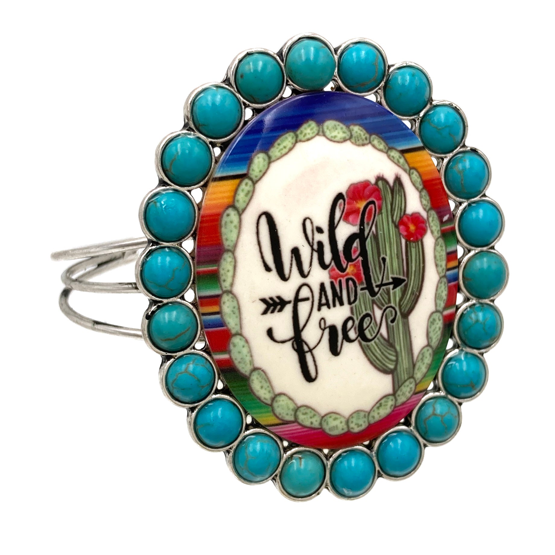 Wild and Free Cactus Cabochon Ornament Open Bangle