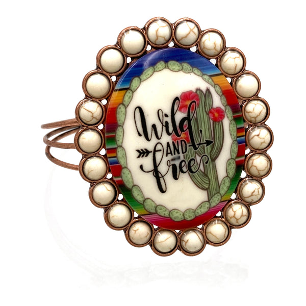 Wild and Free Cactus Cabochon Ornament Open Bangle