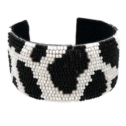 Black White Cow Print Seed Bead Cuff