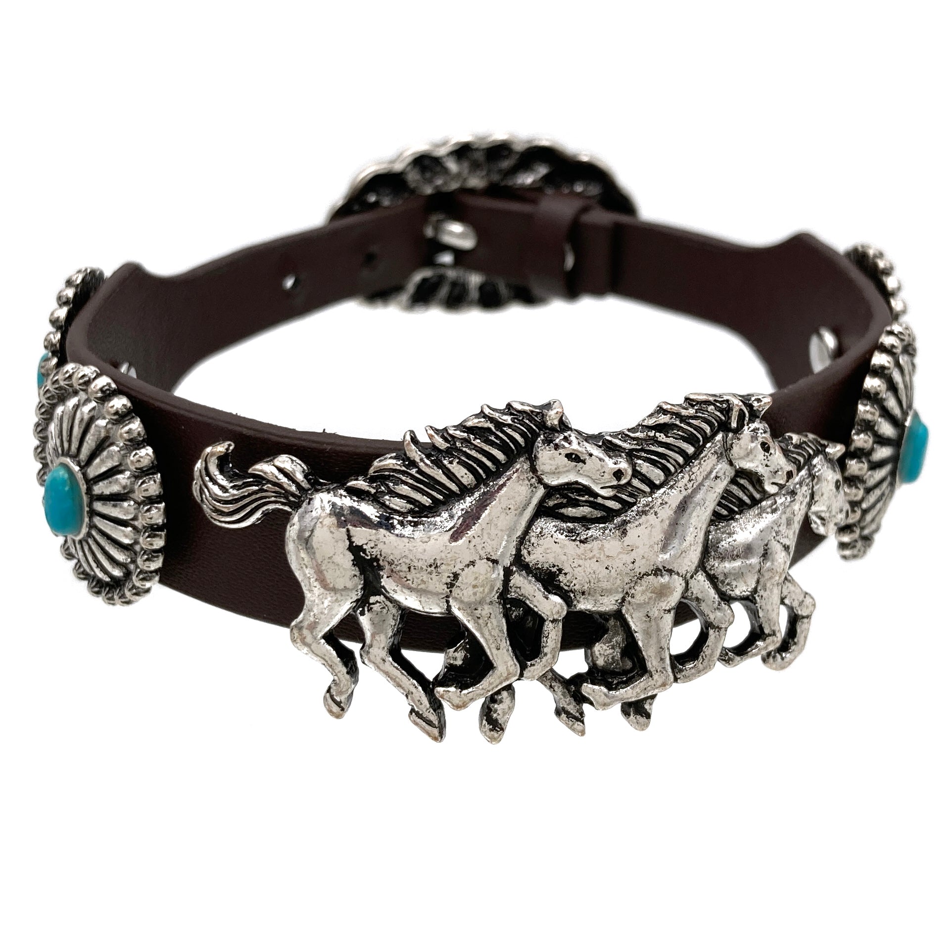 Horse Concho Pu Leather Belt Buckle Bracelet