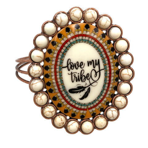 Love My Tribe Cabochon Ornament Open Bangle