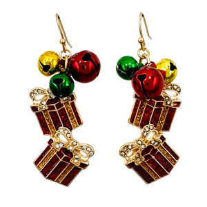 Christmas Present Boxes Jingle Bell Earrings