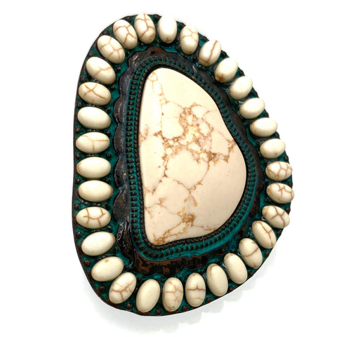 Large Howlite Stone Patina Ring