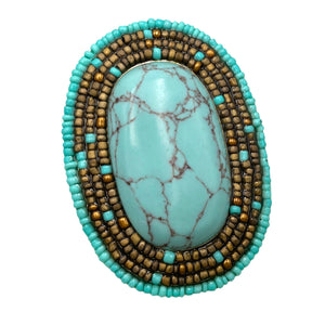 Large Turquoise Stone Seed Bead Ring