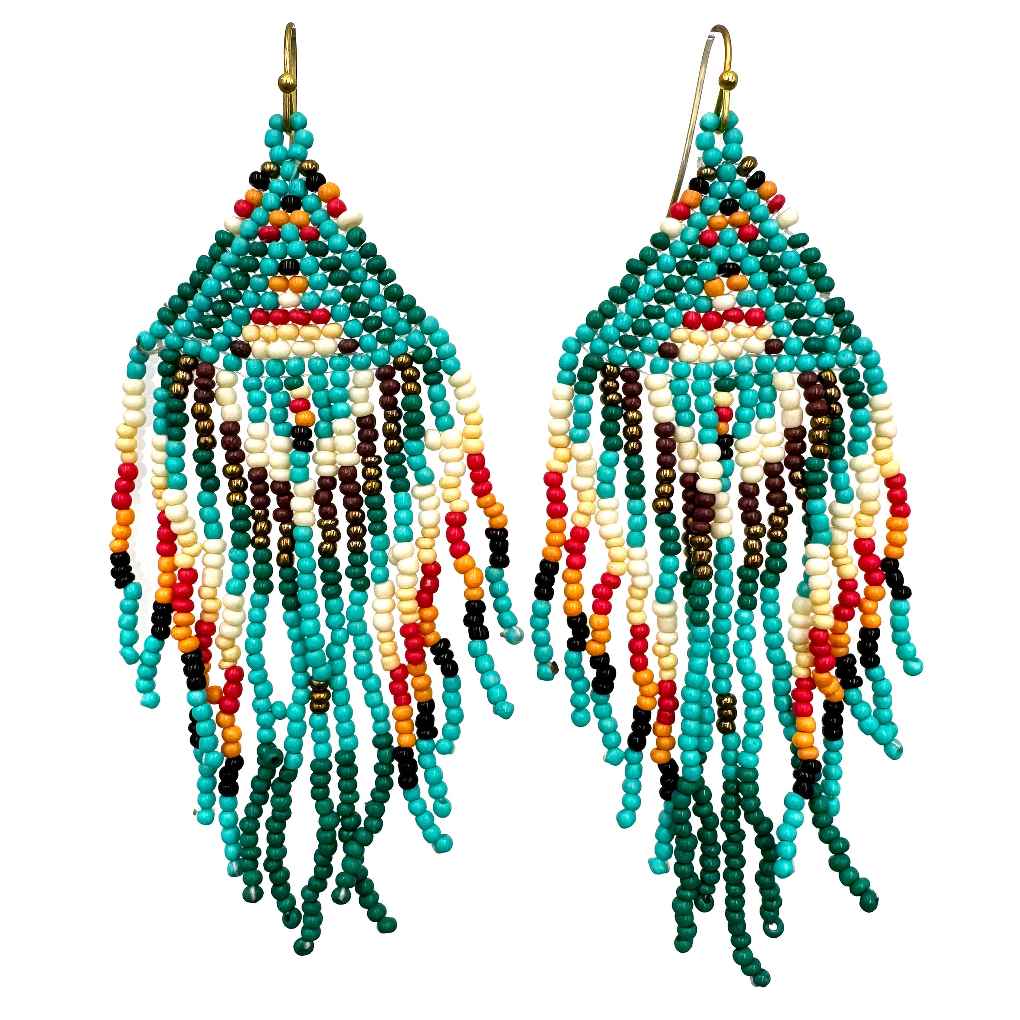 Southwestern Aztec Banner Seed Beaded Fringe Earrings