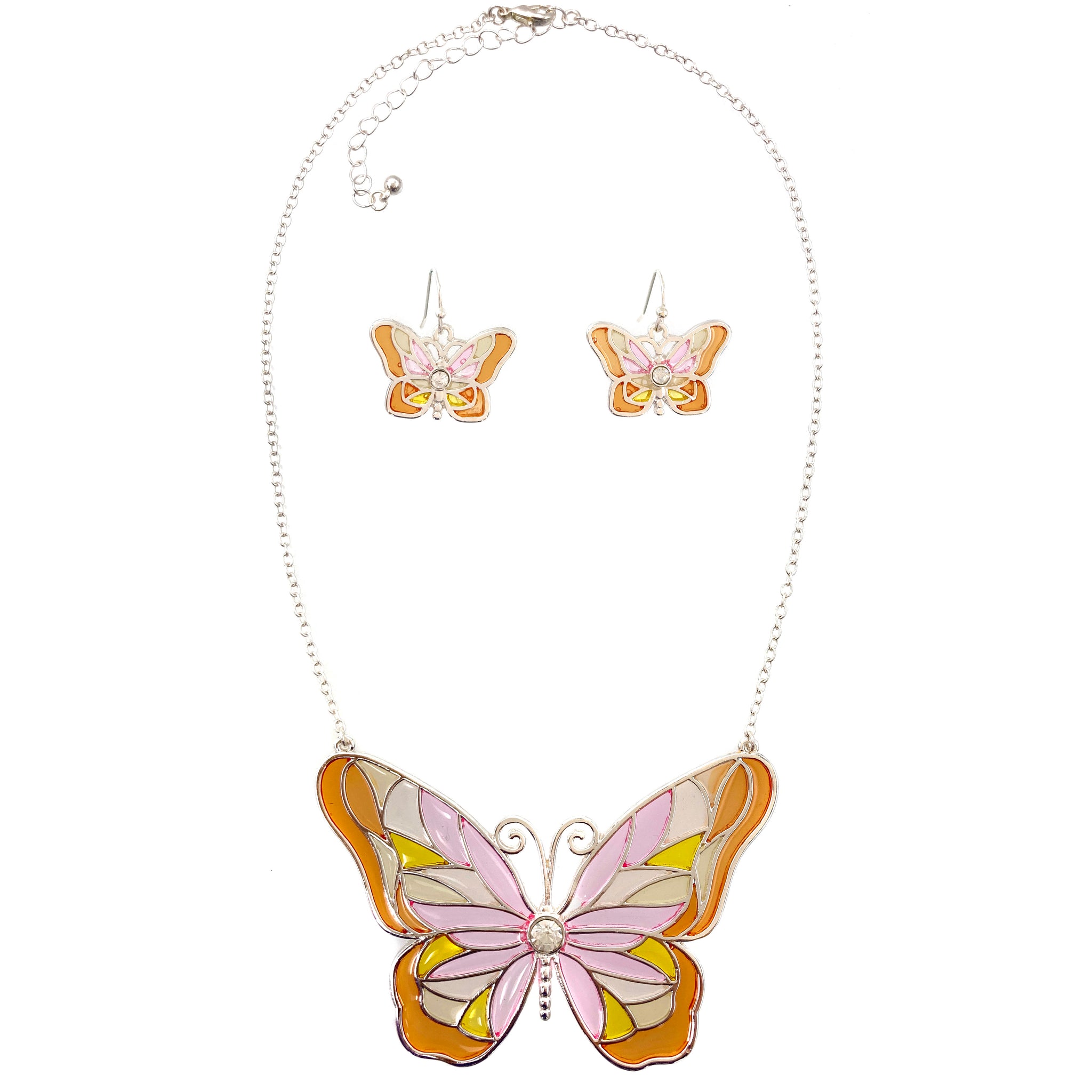 Butterfly Stained Glass Pendant Earrings Set