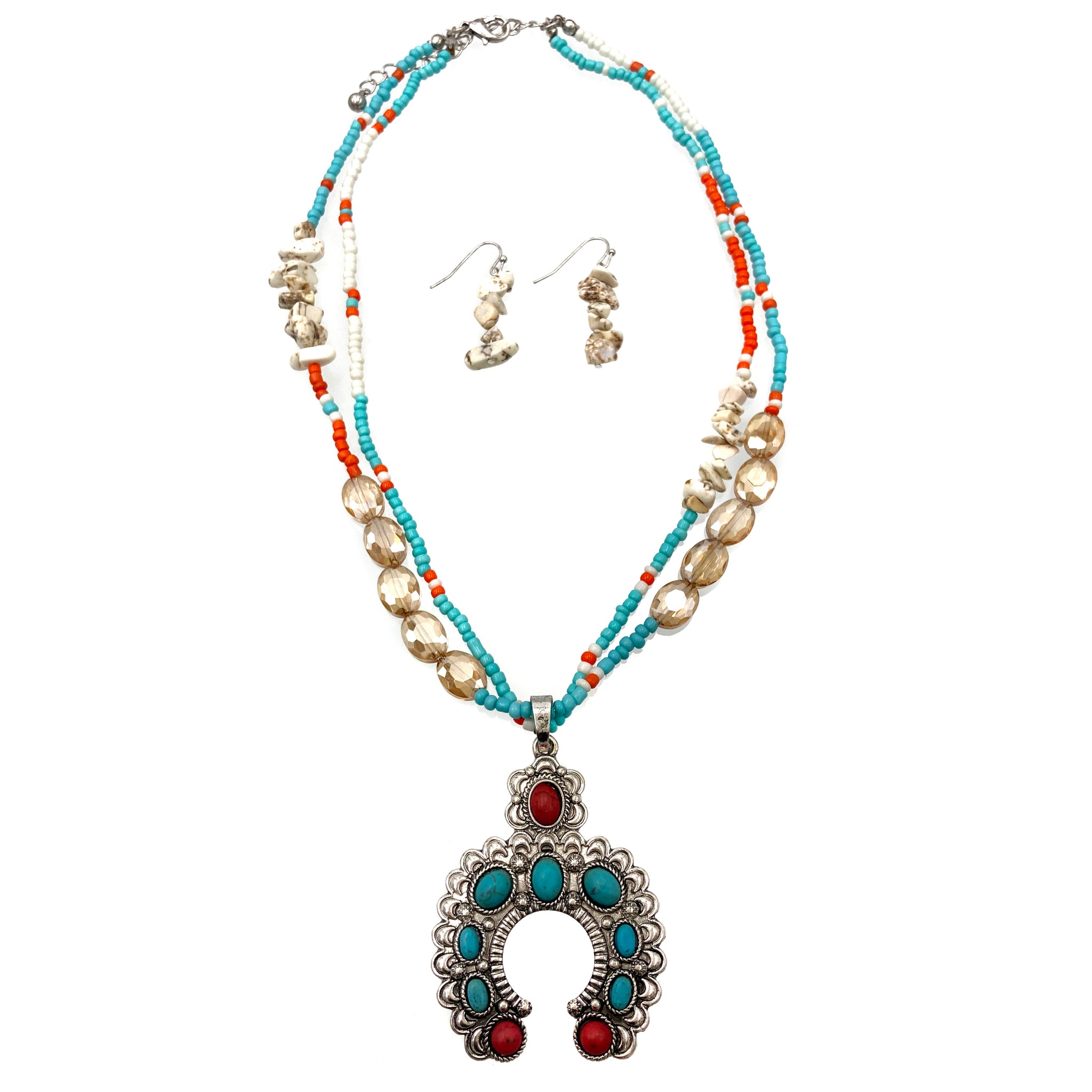 White Rock Creek Squash Blossom Navajo Necklace Earrings Set