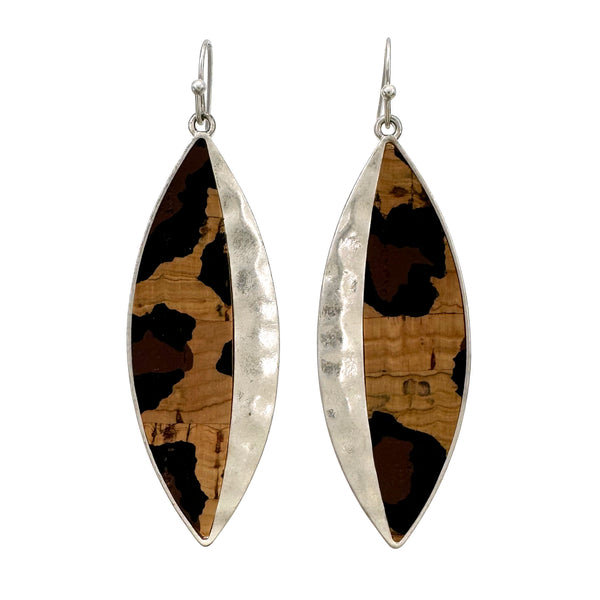 Cork and Metal Almond Shaped Earrings