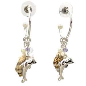 Dolphin Seashell Pearl Hoop Earrings