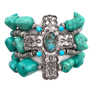 Cross Turquoise Pebbles Western Chunky Bracelet