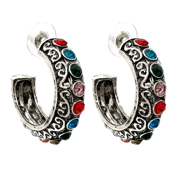 Gemstone Western C Hoop Metal Earrings