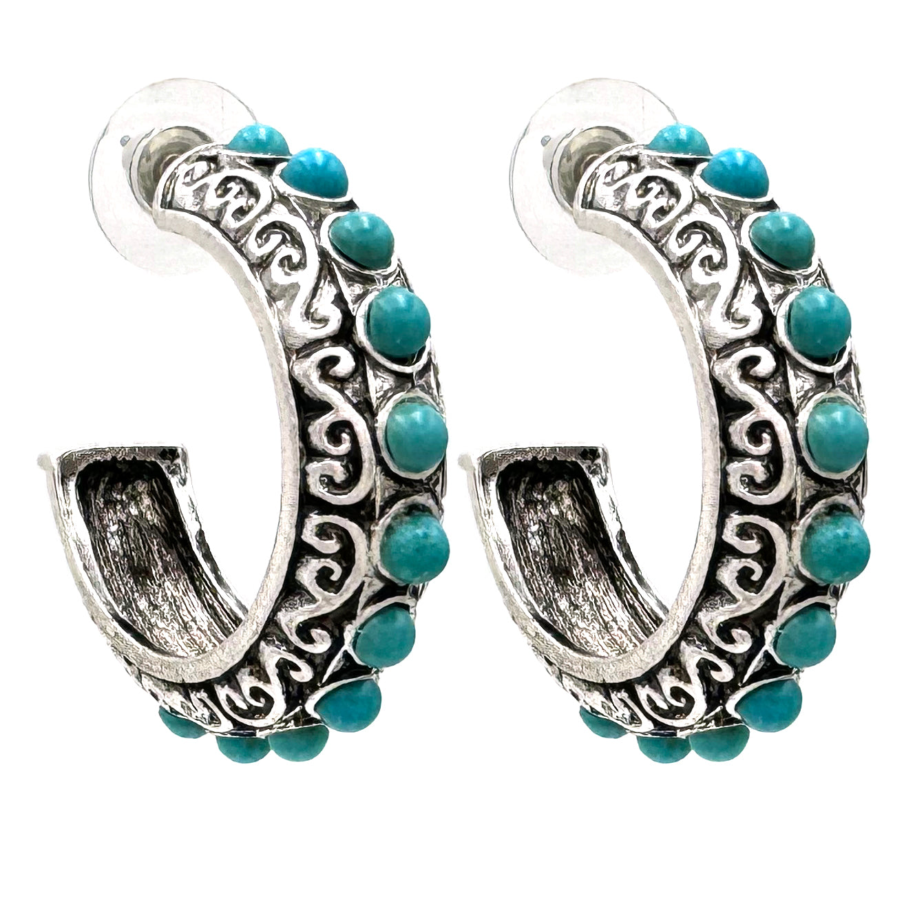 Gemstone Western C Hoop Metal Earrings