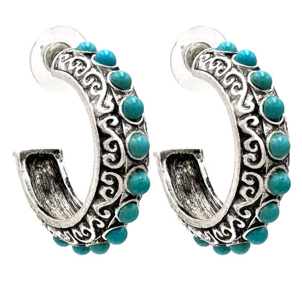 Gemstone Western C Hoop Metal Earrings