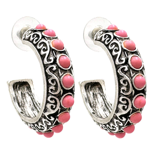 Gemstone Western C Hoop Metal Earrings