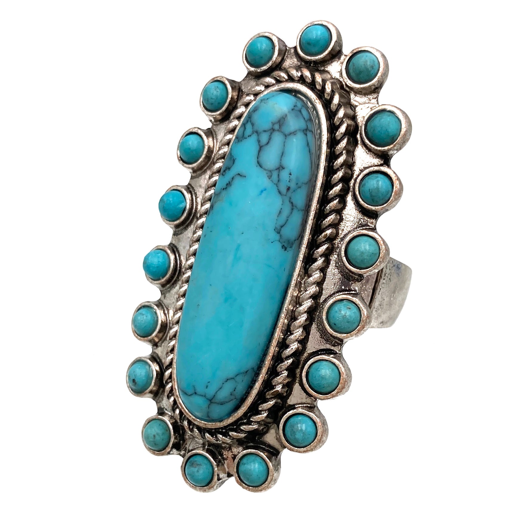 Long Turquoise Stone Cabochon Ring